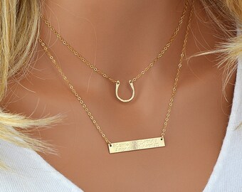 Hand Hammered Horseshoe Choker Necklace, Choker Necklace Gold, Engraved Necklace Name, Silver or Gold Name Necklace Bar