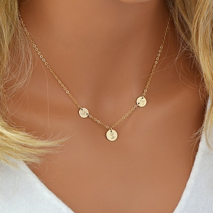 Delicate Personalized Disc Necklace, 3 Initial Necklace, Monogram Necklace Gold or Silver, Dainty Personalized Necklace