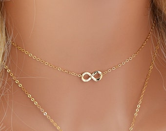 Gold Infinity Necklace, Delicate Choker Necklace, Infinity Choker Necklace, Hammered Infinity, Dainty Gold Necklace