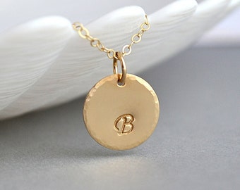 Gold Disc Necklace, Personalized Necklace, Initial Necklace Gold, Necklace For Women, Initial Disc Necklace, Hammered Necklace Disc