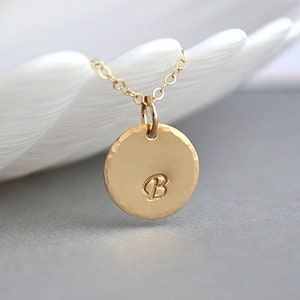 Gold Disc Necklace, Personalized Necklace, Initial Necklace Gold, Necklace For Women, Initial Disc Necklace, Hammered Necklace Disc