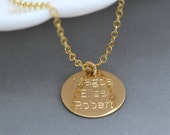 Personalized Disc Necklace Name Necklace Large Disc Necklace Circle Pendant on Gold Fill, Sterling Silver, Rose Gold Fill Chain