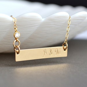 Personalized Gold Bar necklace, Initial Bar Necklace, Horizontal Bar Necklace, Gold Monogram Bar Necklace