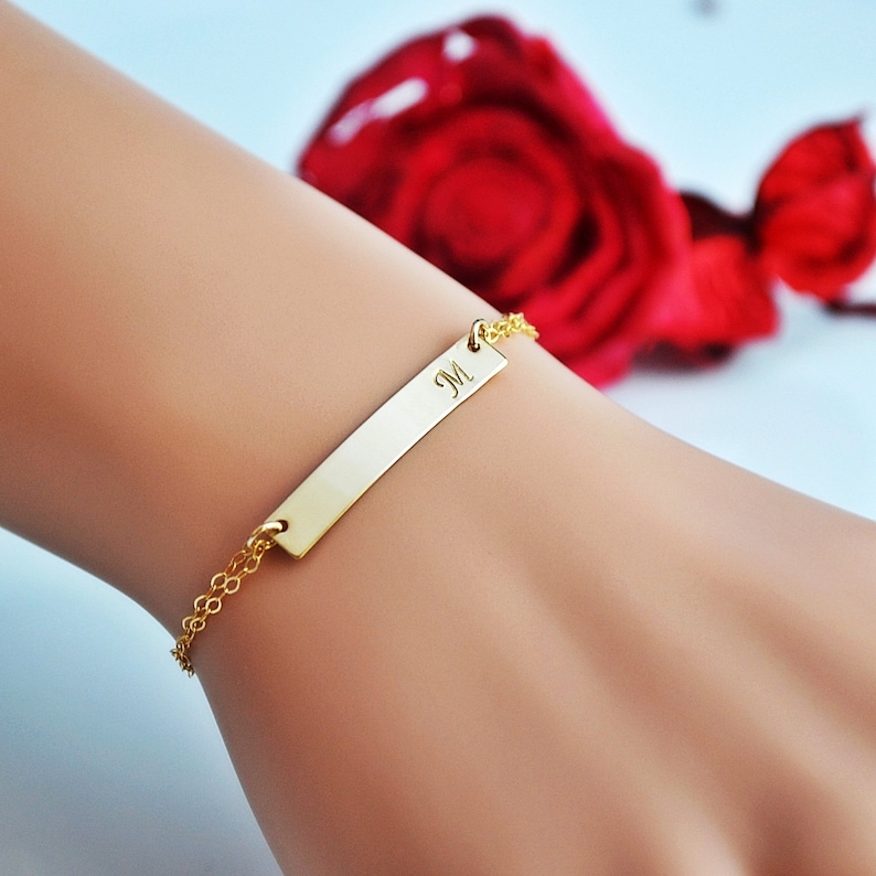Gold Bar Bracelet Personalized Gold Bar Initial Bar Etsy Ireland