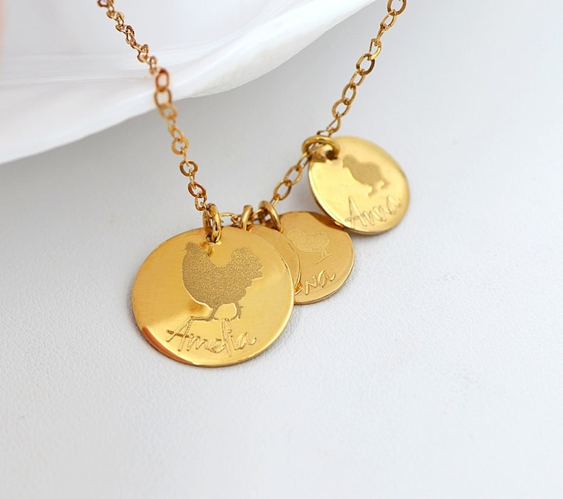 Mama Hen Necklace, Mother's Day Necklace, Baby Chick, Mother Hen and Chick's, Kids Name, Gift For Mom, Mama Chicken Necklace image 1