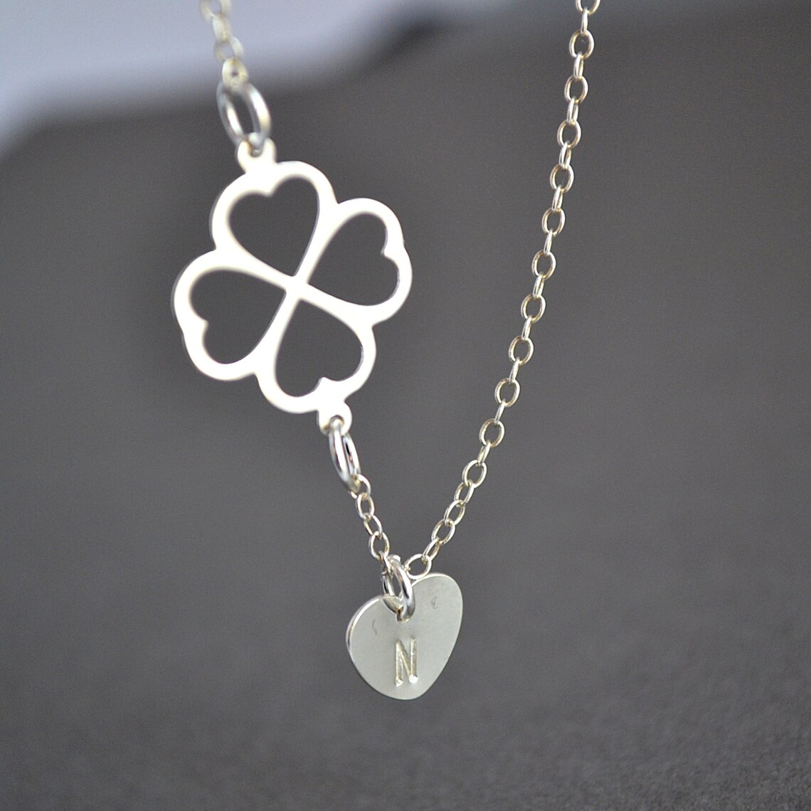 Clover Necklace Four Leaf Clover Necklace With Initial Heart - Etsy