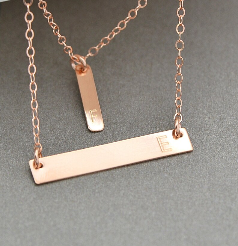 Rose Gold Bar Necklace, Layered Necklace, Initial Necklace, Personalized Jewelry, Double Strand Necklace image 2