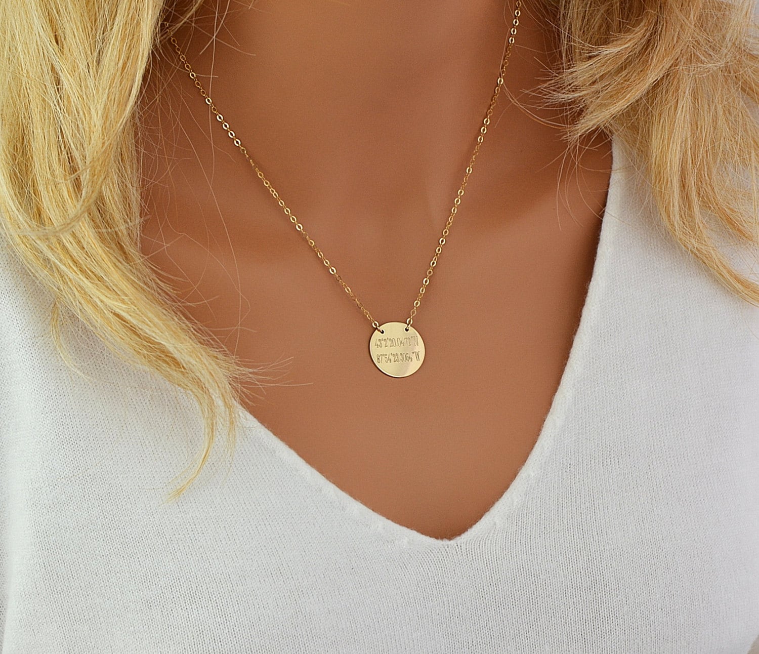 GPS Coordinates Disc Necklace Personalized Large Disc Etsy