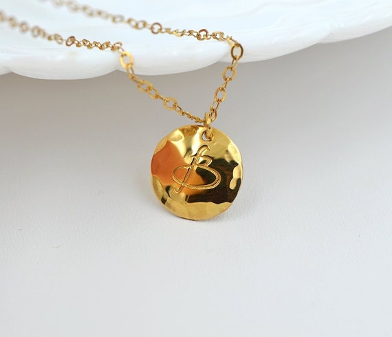 14k Gold Disc Initial Necklace with Diamond Bezels | Meira T Designs –  Meira T Boutique