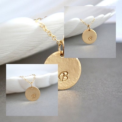 Hammered Disc Necklace Gold Initial Disc Necklace Gold Hammered