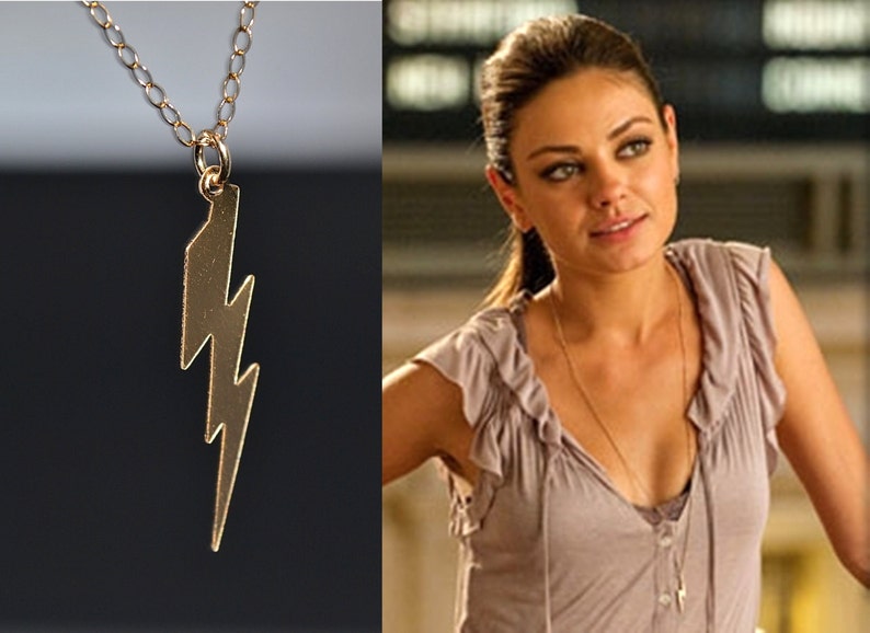 Celebrity Inspired Lightning Bolt Charm Mila Kunis Lightning Bolt Necklace Gold or Silver Lightning Bolt necklace