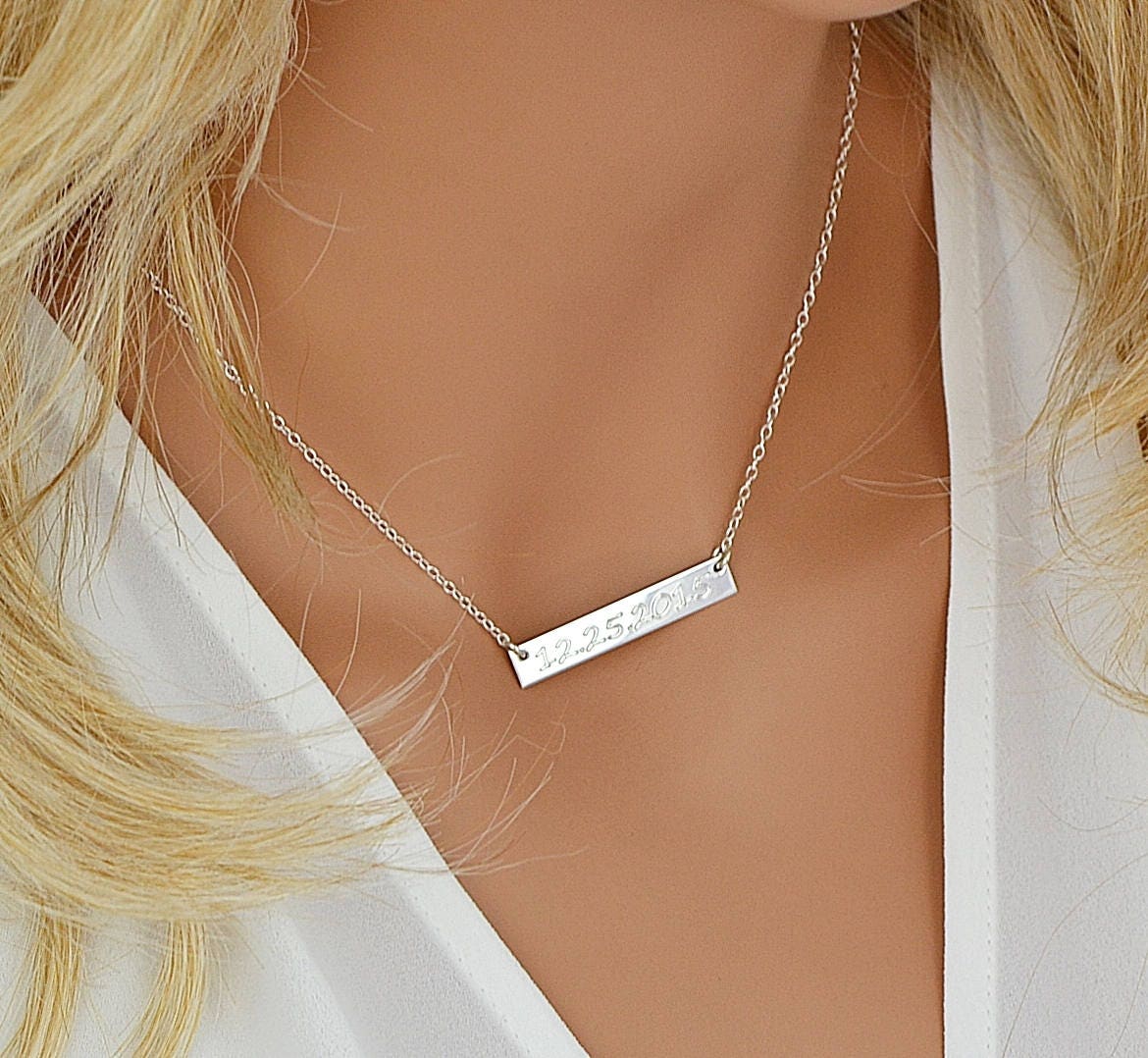 Link Chain Bar Engraved Necklace [Sterling Silver]