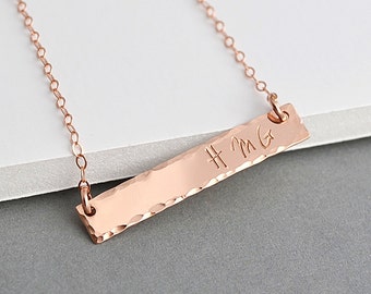 Gold Bar Necklace, Personalized Gold Bar Necklace, Hammered Bar Necklace, Gold, Rose Gold, Sterling Silver Initial Bar Necklace