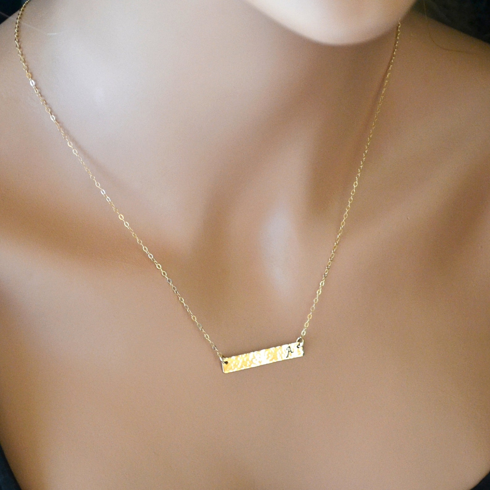 Gold Bar Necklace Personalized Gold Bar Necklace Hammered Etsy