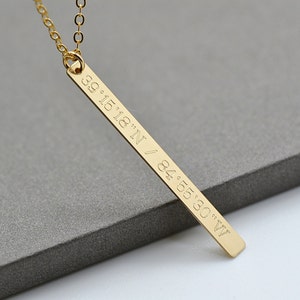 Bar Drop Necklace / Coordinates Necklace / Personalized Jewelry / Long Gold Bar / Gold Stick Necklace