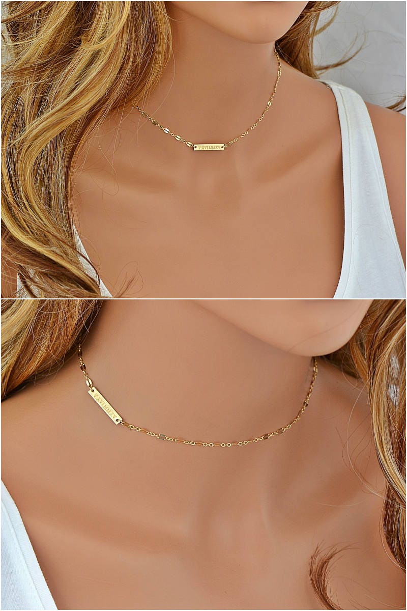 Gold Choker Necklace Bar Choker Dainty Choker Necklace Etsy