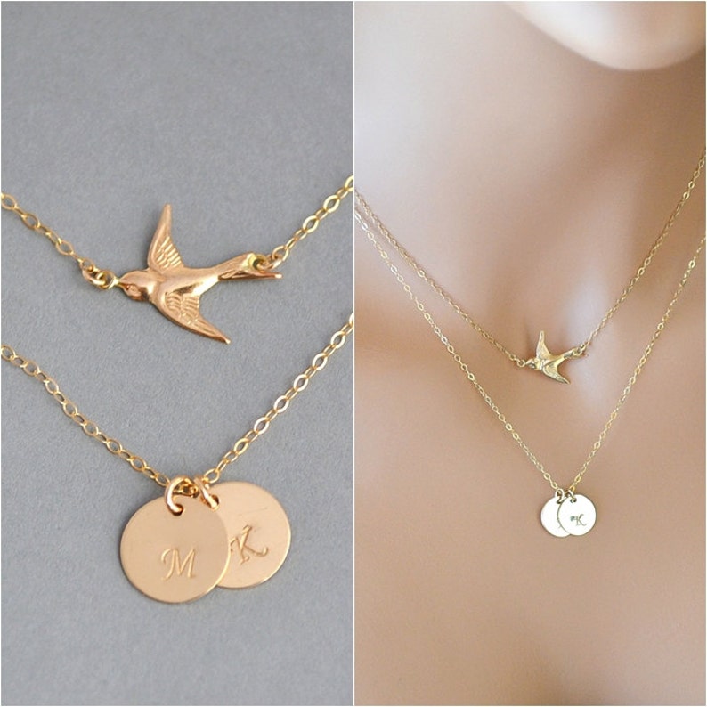 Download GOLD LAYER NECKLACE Bird Necklace Swallow Necklace Initial ...
