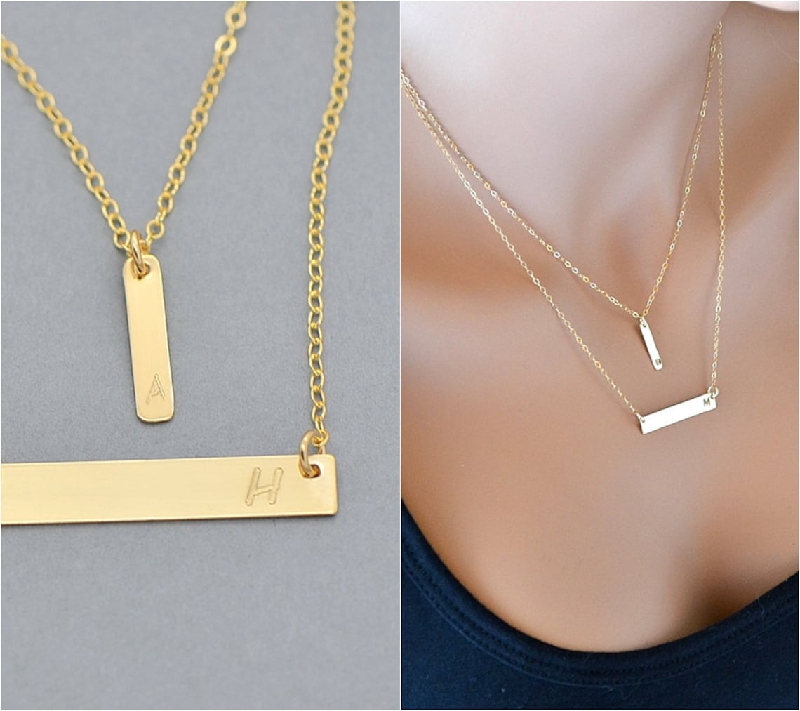 Gold Bar Necklace Layered Necklace Personelized Necklace Etsy