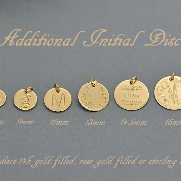 Additional Initial Charm / Additional Initial Disc / Add a sterling Silver, 14k Gold Filled or Rose Gold Filled Initial Disc