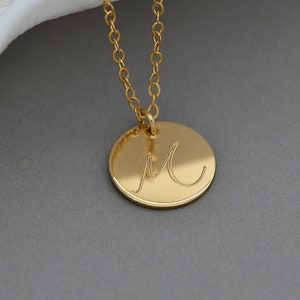 Large Disc Necklace, Monogram Necklace, Gold Necklace, Initial Disc Necklace, Rose Gold, 14k Gold Fill, Sterling Silver Name Disc Necklace image 5