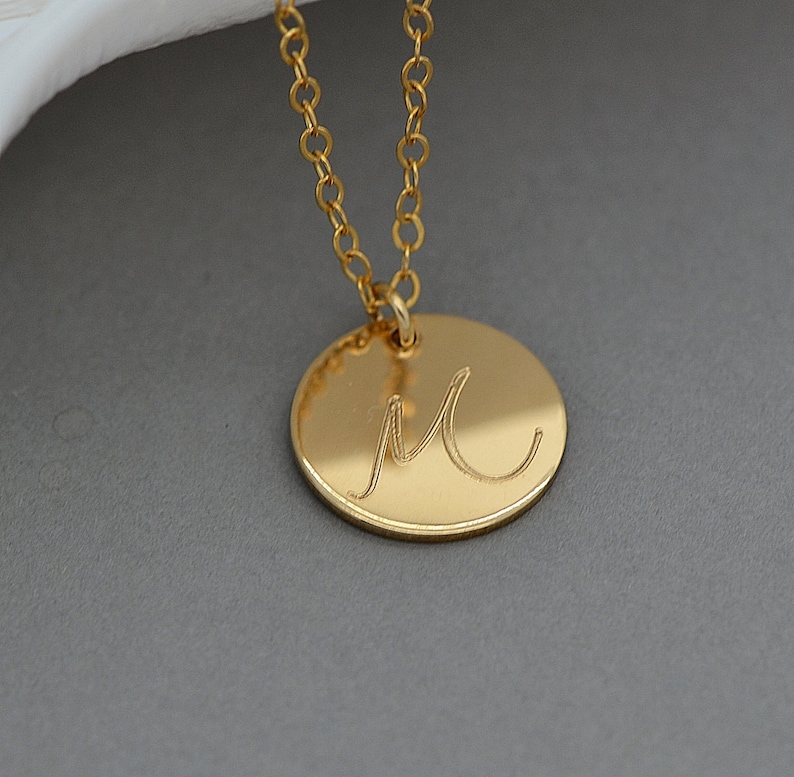 Large Disc Necklace, Monogram Necklace, Gold Necklace, Initial Disc Necklace, Rose Gold, 14k Gold Fill, Sterling Silver Name Disc Necklace image 5