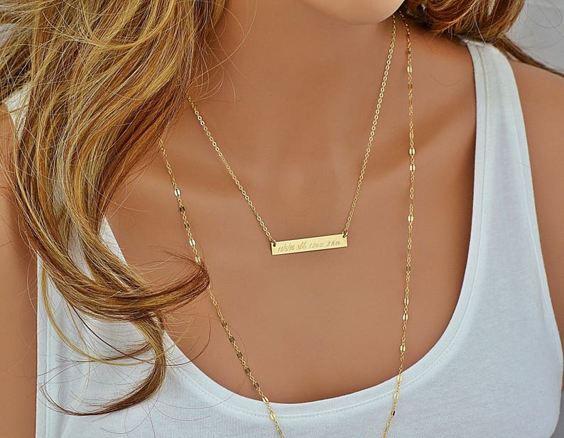 Gold Bar Necklace, 14k Gold Bar Necklace, Bar Necklace Personalize, Personalized Necklace 14k Gold, Kardashian Necklace, Name Necklace image 2