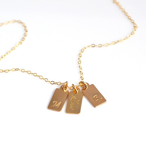 Gold Tag Necklace Gold Initial Bar Tag Necklace Personalized Etsy