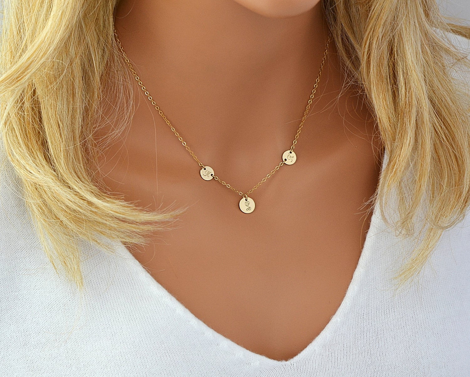 Tiny Gold Initial Disc With Birthstone Necklace