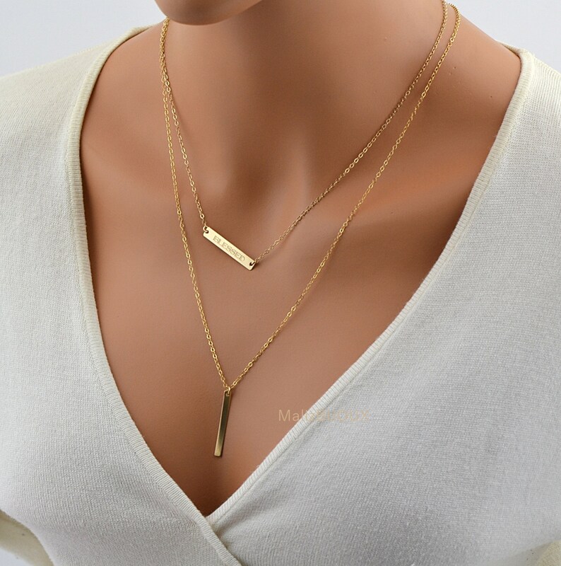 Gold Layering Necklace/ Layered Necklace/ Skinny Bar/ Necklace Etsy
