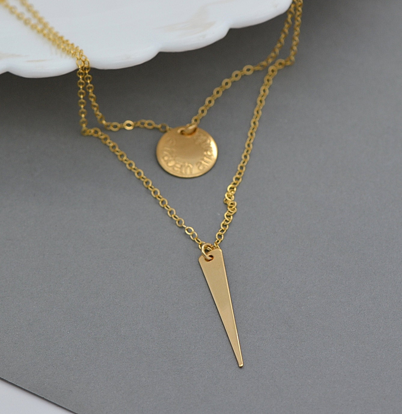 Gold Layered Necklace Layering Necklace Set Set of Two Etsy