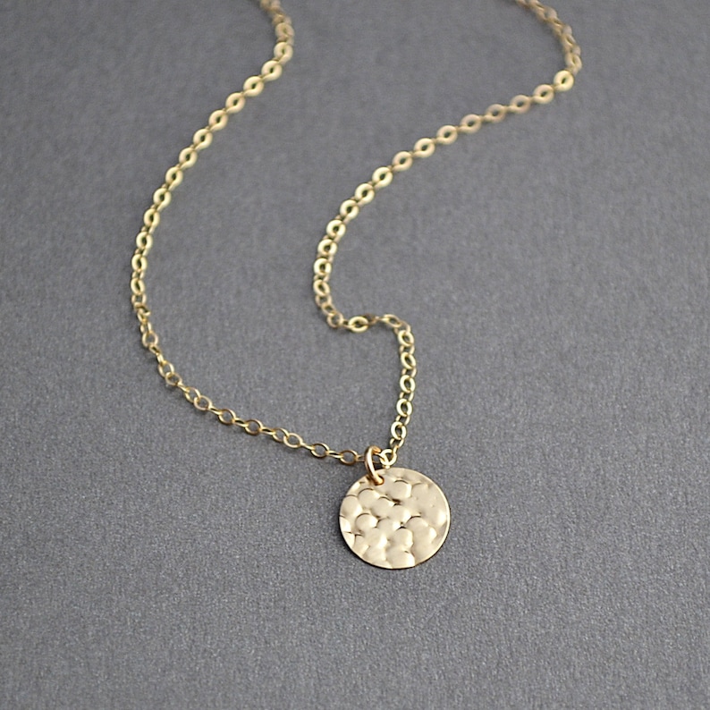 Hammered Disc Necklace, 14k Gold Filled Necklace, Gold Hammered Disc, Simple Everyday Jewelry, Dainty Necklace image 5