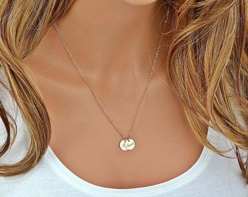 Name Necklace Gold, Gold Disc Necklace, Disc Necklace with Names, Delicate Disc Necklace, Engraved Disc, Personalized Disc, Gold Necklace image 4