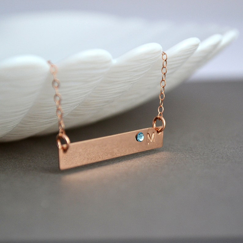 Personalized Bridesmaid Gift, Rose Gold Bar necklace, Personalized Bar Necklace, Bridesmaid Set, Monogram Bar image 1