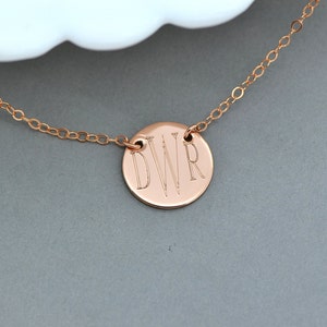 Monogram Disc Necklace, Personalized Disc Necklace, Initial Disc Gold, Rose Gold, Sterling Silver, Name Disc Necklace, Monogram Pendant image 3