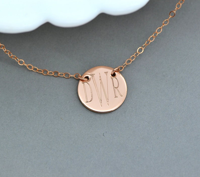 Monogram Disc Necklace, Personalized Disc Necklace, Initial Disc Gold, Rose Gold, Sterling Silver, Name Disc Necklace, Monogram Pendant image 3