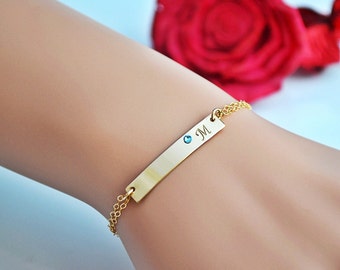 Gold Bar Bracelet, Personalized Bar Bracelet, Gold initial Bracelet, Rose Gold Initial Bracelet, Custom Bracelet Personalize