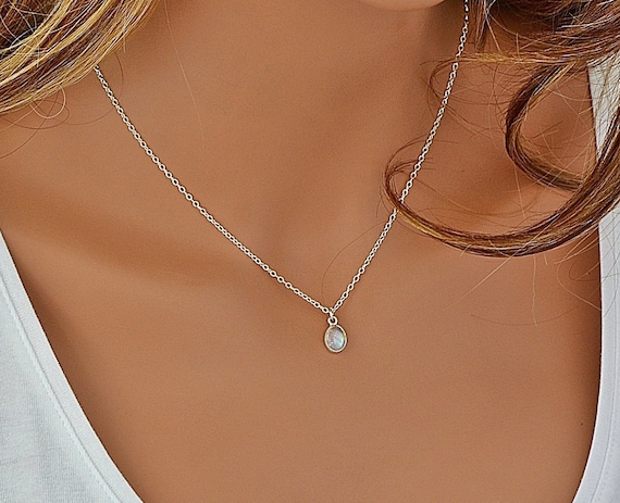 Necklace Moonstone Pendant Sterling Silver Chain -