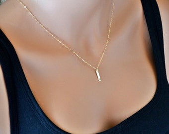 Dainty Bar Necklace, Vertical Bar Necklace, Tiny Bar Necklace Gold, Rose Gold, Silver, Minimal Necklace, Initial Bar Necklace