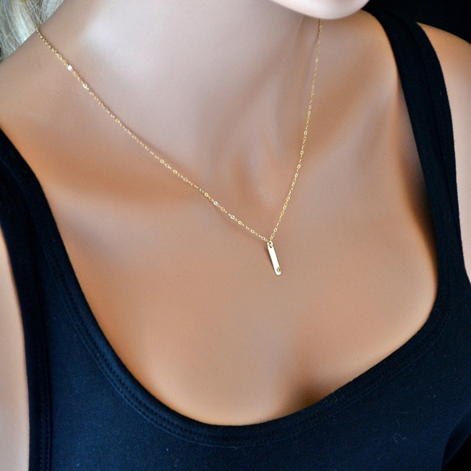 Dainty Bar Necklace Vertical Bar Necklace Tiny Bar Necklace Etsy