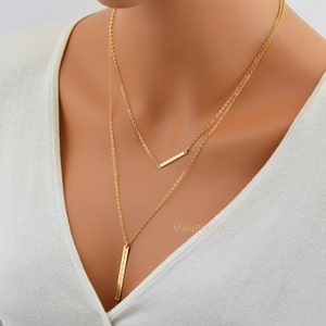 Gold Layered Necklace Set / Bar Necklace / Name Necklace / Personalized Layered Necklace / Two Bar Necklace / Skinny Bar / Long Bar Necklace