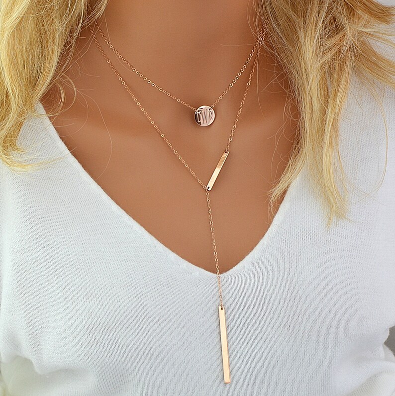 Chain Choker Necklace Personalized Disc Lariat Y Necklace Etsy