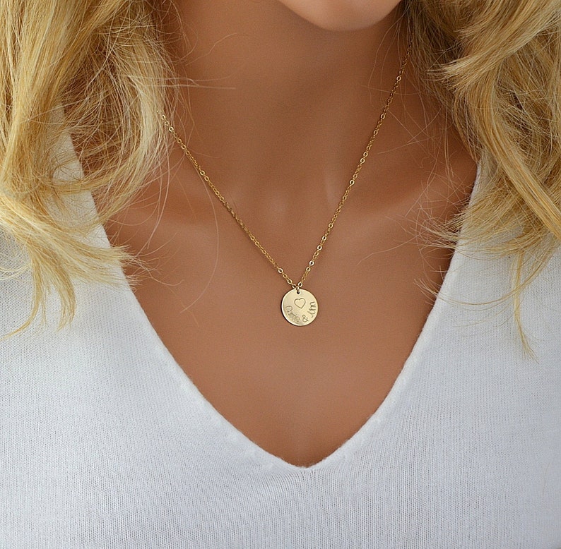 Mom Necklace, Kids Name Necklace, Gold Disc Necklace, New Mom Necklace, Personalized Necklace For Mom, Gift For Mom, Mothers Necklace image 2