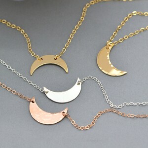 Crescent Moon Necklace, Half Moon Necklace, Moon Pendant Necklace, Gold Moon Necklace, Hammered Necklace, Silver, Rose Gold