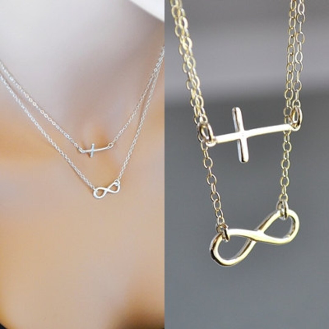 Infinity Cross Necklace, Double Strand Necklace, Sterling Silver ...