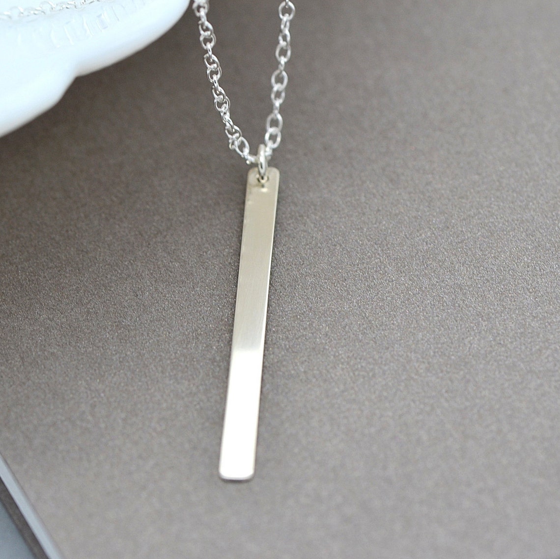 Long Bar Necklace Stick Necklace Sterling Silver Vertical Etsy