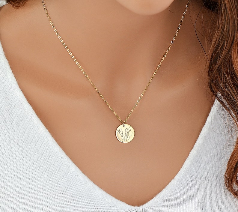 Monogram Necklace Gold Disc Necklace Initial Necklace - Etsy