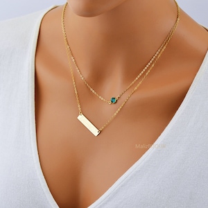 Layered Bar Necklace with Birthstone / Layer Necklace Gold or Silver / Double Necklace / Layering Necklace Bar / Personalized Big Bar