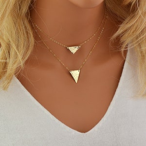 Gold Triangle Necklace, Delicate V Necklace, Geometric Necklace, Hammered Triangle Necklace, Minimal Jewelry image 4