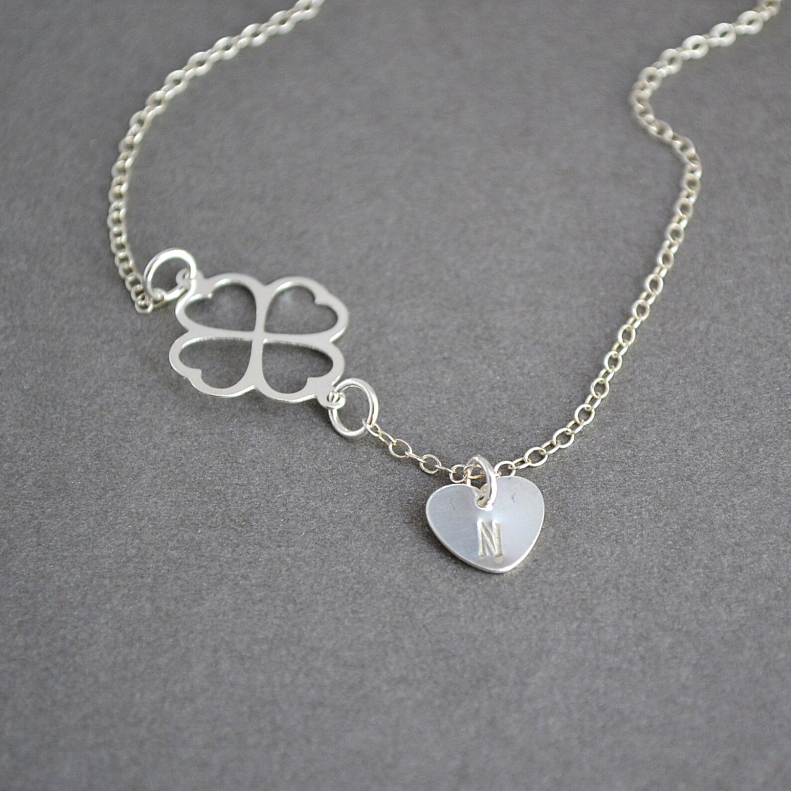 Clover Necklace, Four Leaf Clover Necklace With Initial Heart Charm ...