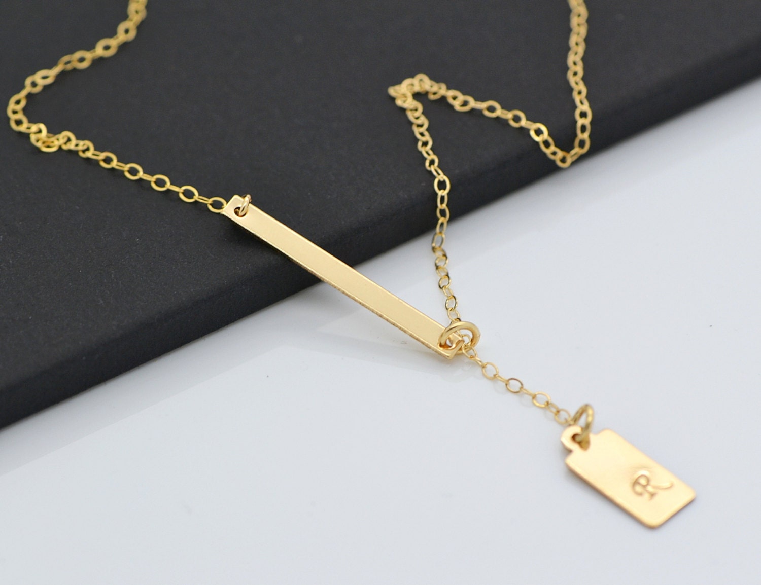 Gold Y Necklace Initial Tag Necklace Lariat Necklace Gold Etsy